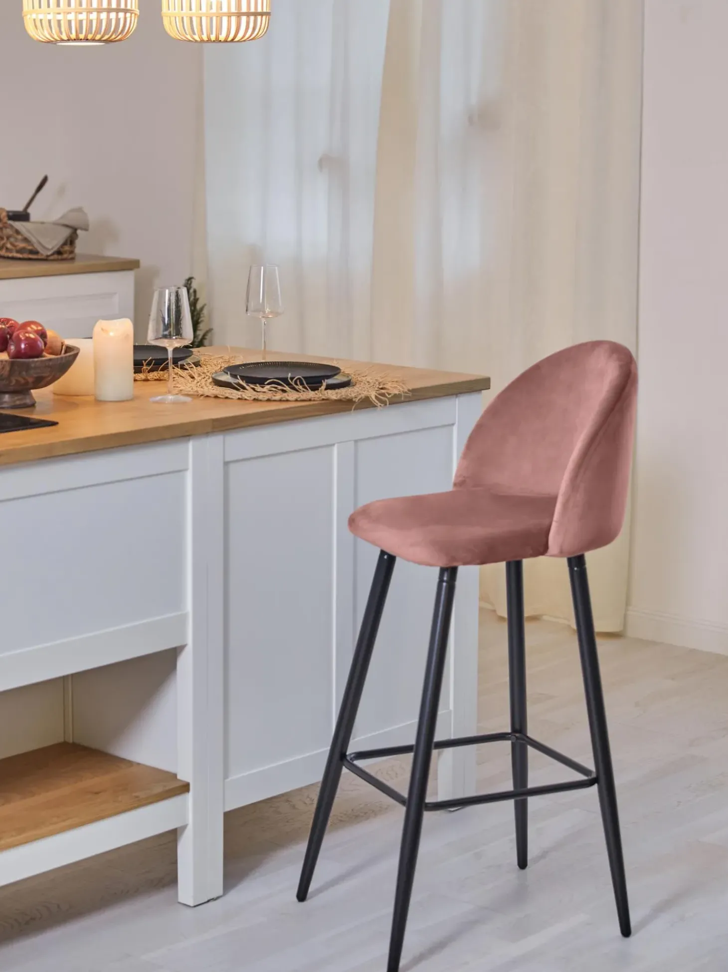 Taburete Alto Con Respaldo De Terciopelo Amy