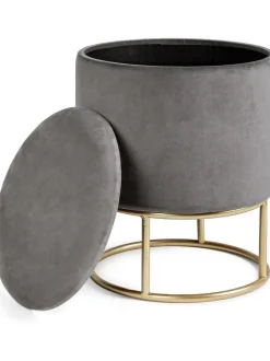 Taburete De Terciopelo Polina, Con Espacio De Almacenamiento